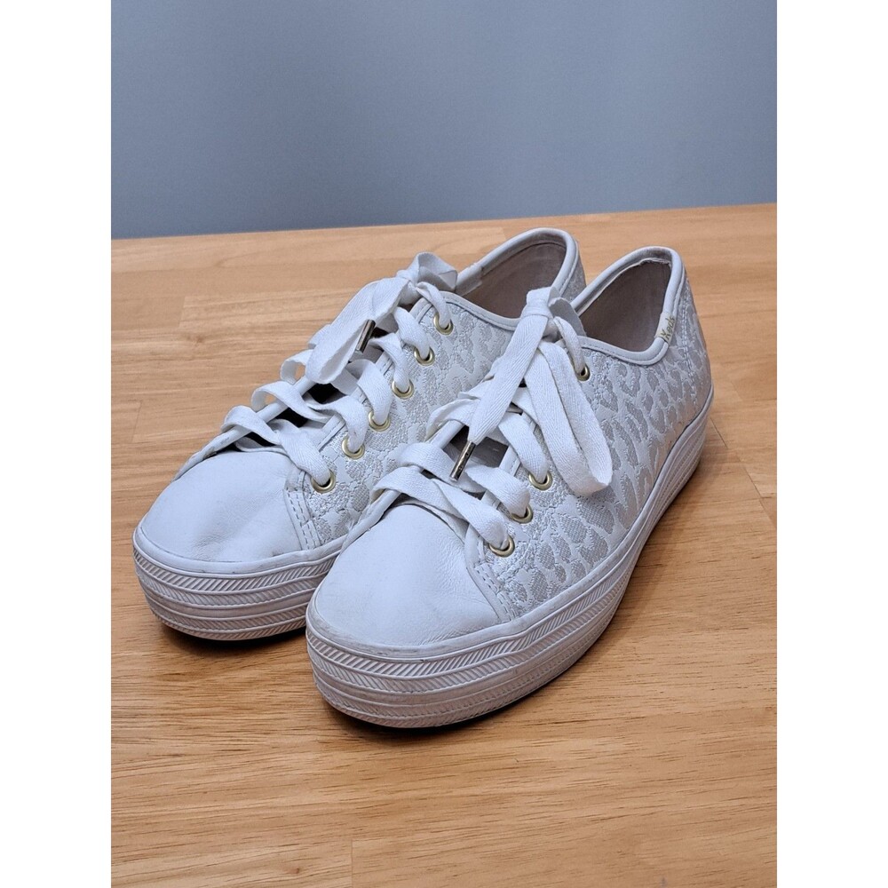 Keds x Kate Spade Triple Kick White Embroidered Leopard Leather Womens 7 Sneaker